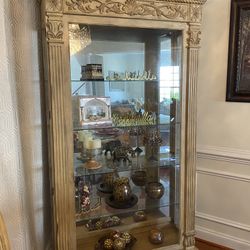 Hand Crafted China Cabinet- Glass Shelves- Mirrored Back- Display Light.