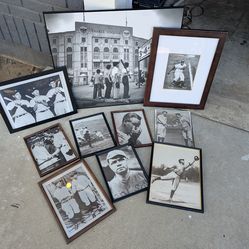 Lot of Vintage Framed Baseball Photos - 10 pieces