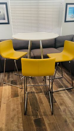 Modern bar height table + 3 chairs