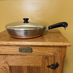 Vintage 12” Revere Ware Copper Bottom Skillet With Lid.   P