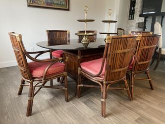 Antique Bamboo Dining Table And Chairs 
