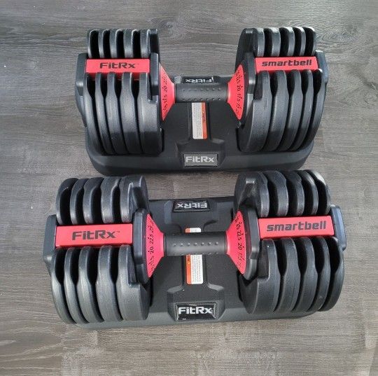 (2 pack) FitRx SmartBell, Quick-Select Adjustable Dumbbell for Home Gym, 5-52.5 lbs. Weight, Black