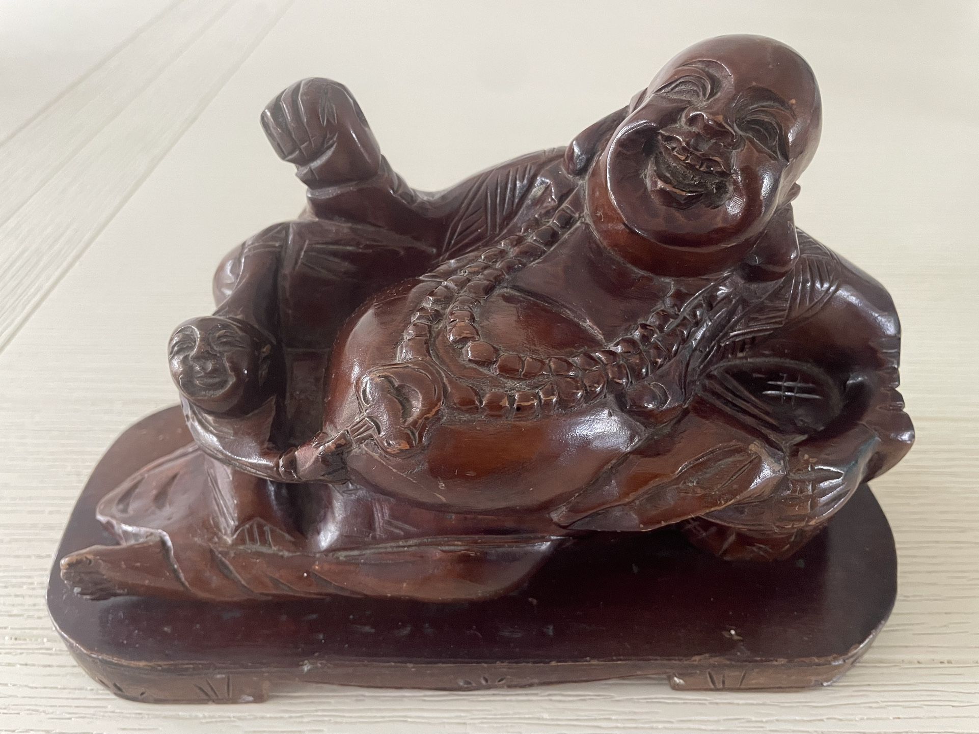 Wooden Happy Buddha Statue