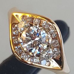 Unique 14k cluster ring – 3/4 Carat Natural GIA center