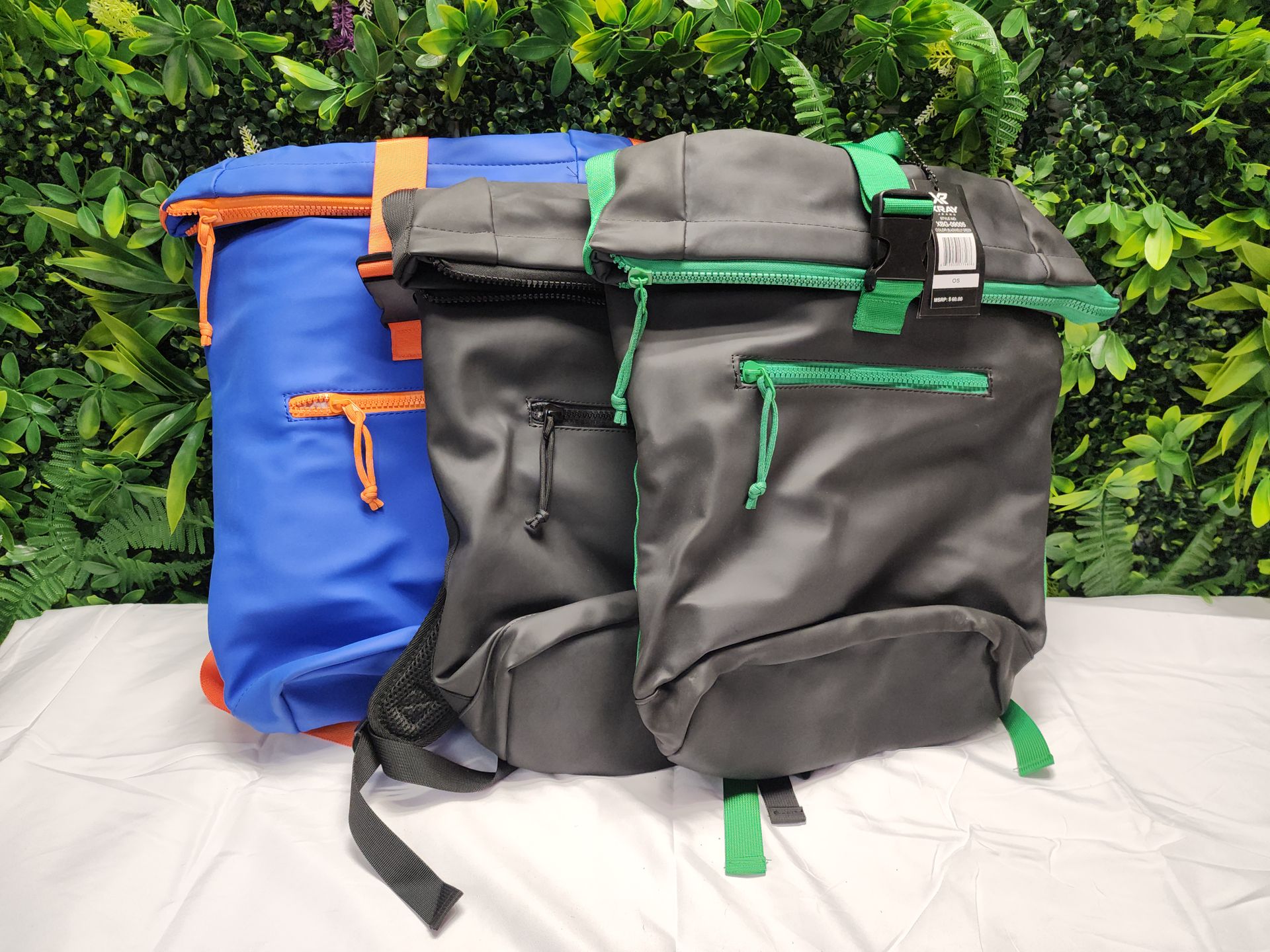 XRAY Jeans Roll Top Backpack Set of 3 Blank Backpacks Black Green Blue MSRP $180