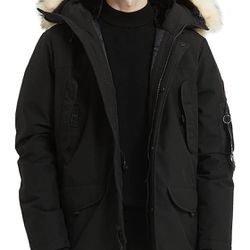PUREMSX Mens Winter Jacket, Men's Insulated Down Parka, Fur Hooded Windproof Winter Jacket