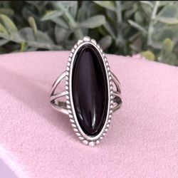 Black Agate Ring 925 Sterling Silver Size 6 3/4-7