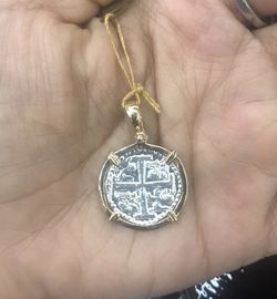 Atocha coin pendant in 14k gold bezel