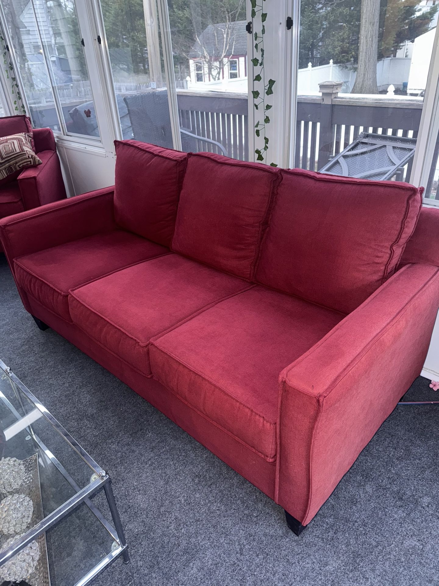 Red Comfy Couch/bed With Single Chair