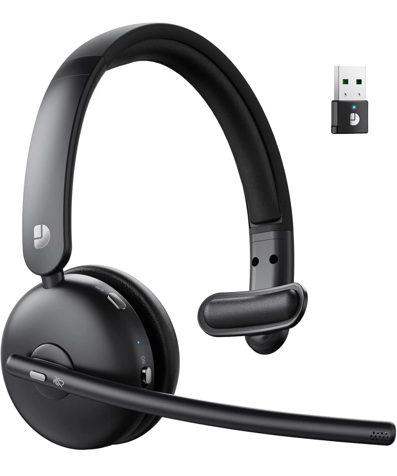 Wireless Headset with Mic for Work, Bluetooth 5.3 Headsets with AI Noise Cancelling, 65H Battery & Mute Function, Single-Ear Wireless Headset & USB Do