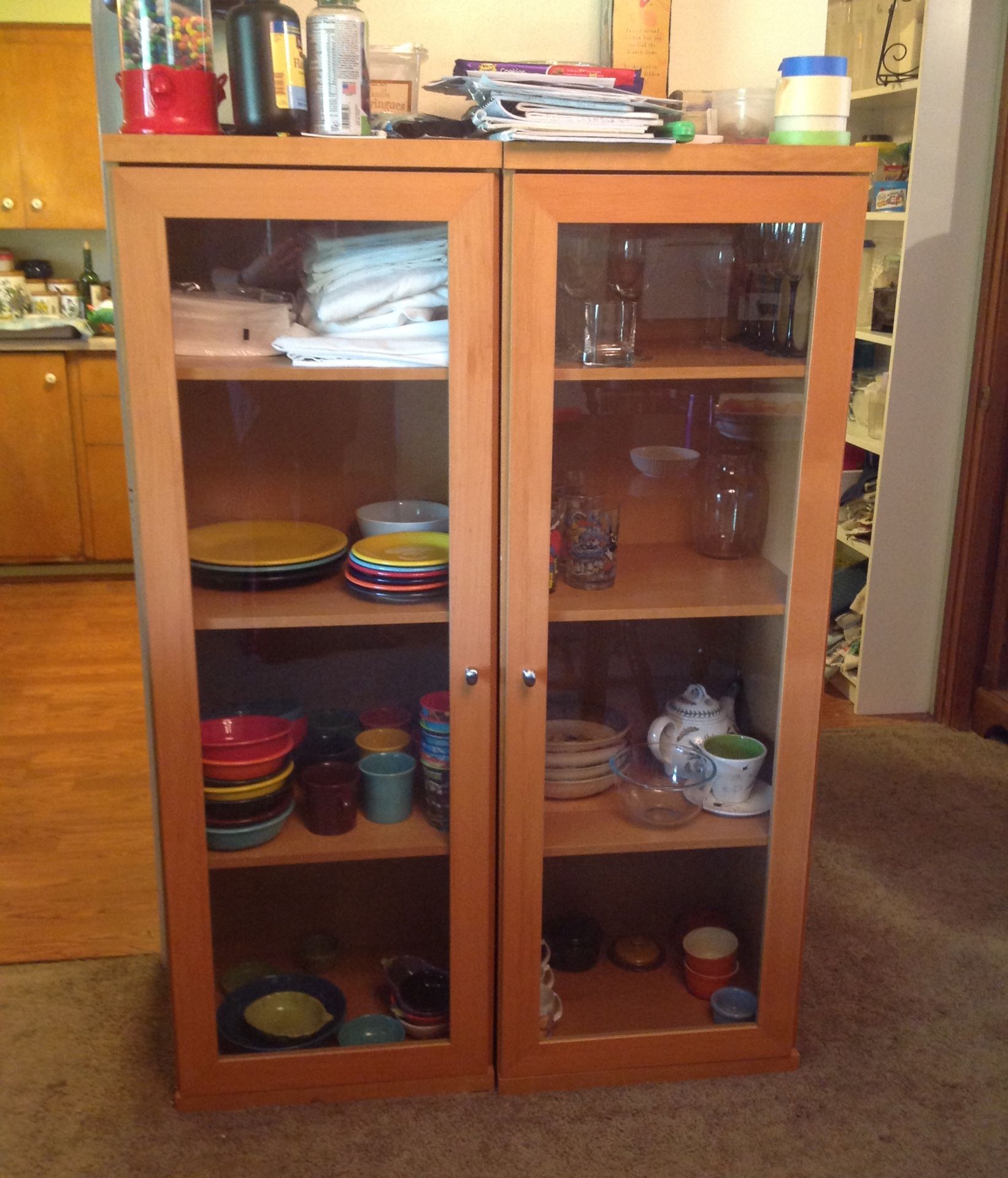 IKEA BONDE Beech finish glass door cabinets