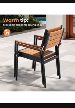 Pellebant Set of 2 Stackable Outdoor Dining Chairs – All-Weather Aluminum Patio Chairs with Arms – For Garden, Lawn, Deck, Porch, and Patio (Brown)
