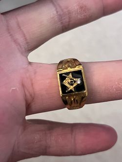 Gold Masonic Ring with Black Stone