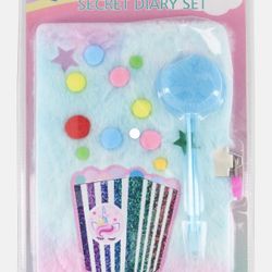Plush Secret Diary Set with Pom Pom Pen -Pastel Blue & Pink