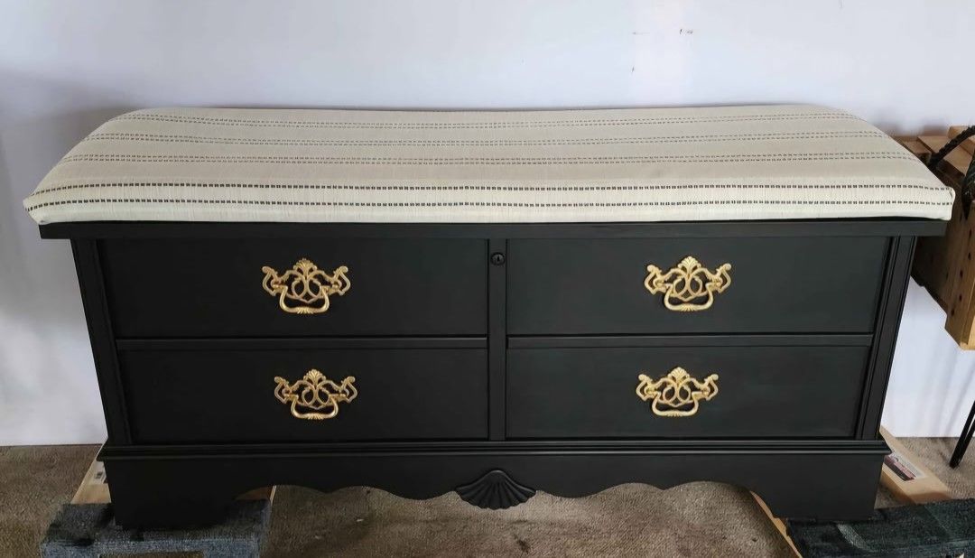 Vintage Cedar Hope Chest With New Upholstery
