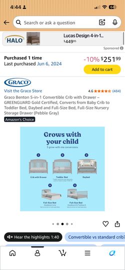 Graco - Benton 5-1 convertible crib with drawer