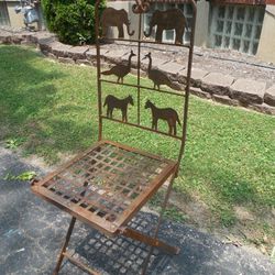 Antique All Metal Flat Folding Handmade Animal Theme Chair 