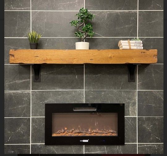 Brand New 5' DISTRESSED REAL WOOD FIREPLACE MANTEL FLOATING SHELF W Hardware BNIB NEVER USED