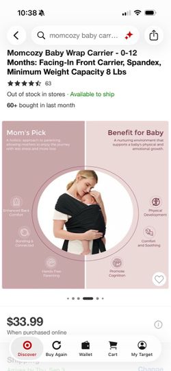 Momcozy Lightweight Hands-Free Baby Wrap Carrier