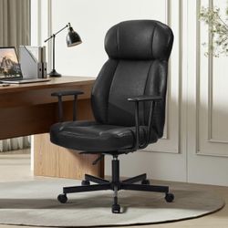 High Back Office Desk Chair, Breathable Ergonomic Leather Chair with 5-Layer Seat Cushion with 135°Reclining Lumbar Support Adjustable Height Rolling 
