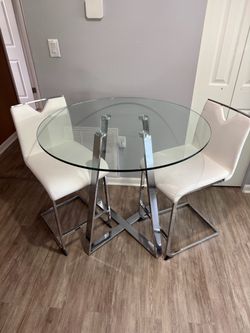 Round Glass High Top Table with 2 Chairs