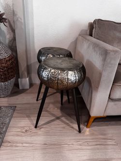 Set of 2 Hammered Metal Side Tables