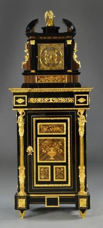 Signed LeOre Neoclassical Italian Cabinet and Clock
