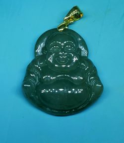 Burmese icy type A jadeite jade pendant lucky happy Buddha.