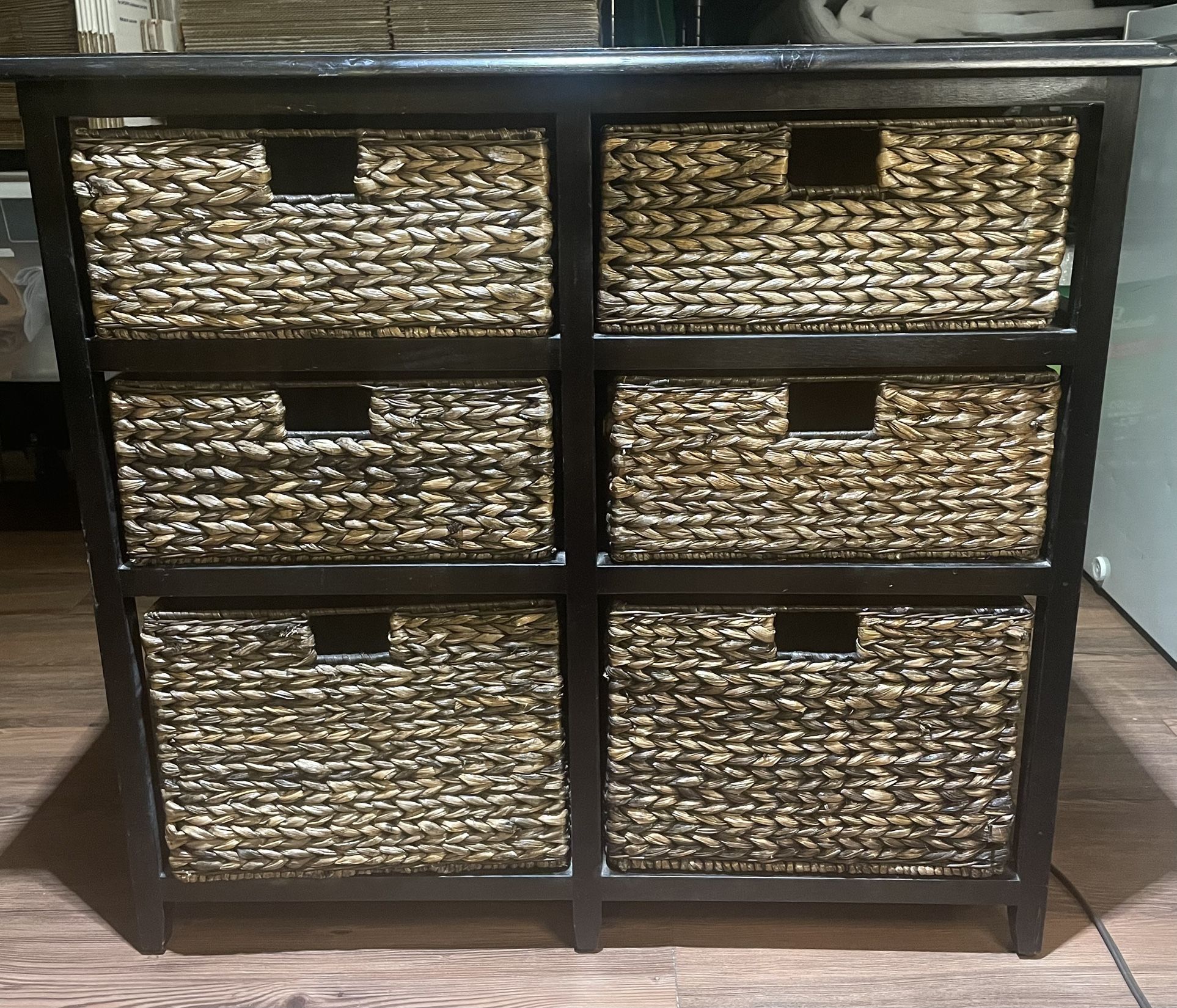 Side Table with Wicker Storage Drawers