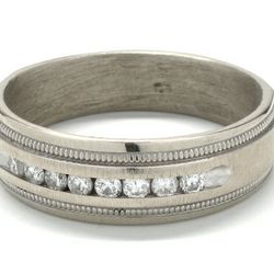 Mens Diamond/14K White Gold Band