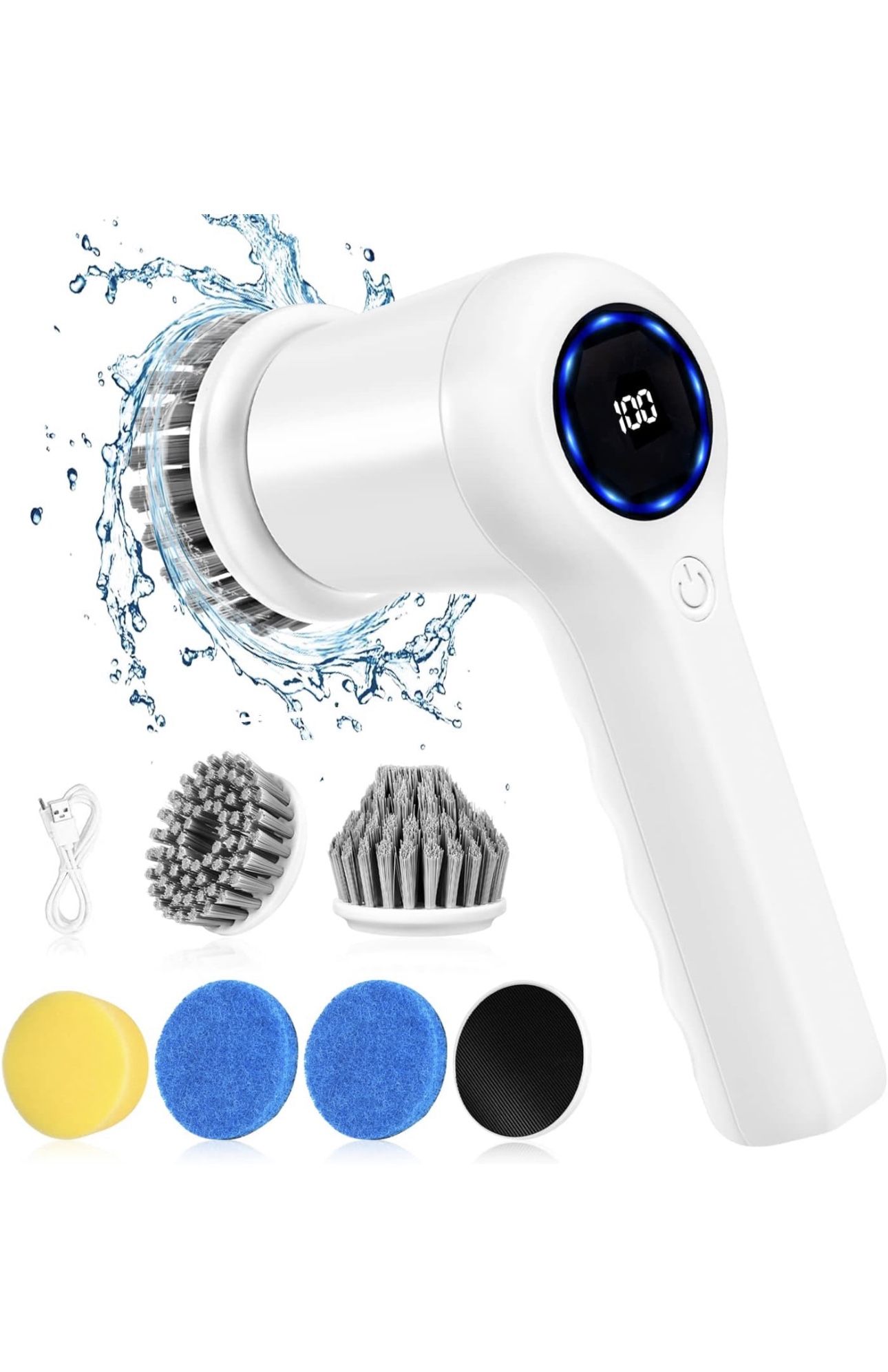Electric Spin Scrubber,GRUTTI Power Scrubber Cordless Electric Shower Scrubber with Digital Display and 5 Replaceable Heads, 2 Adjustable Speeds