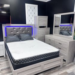  🛌 Queen Mattress Come With Bed Frame (Headboard & Footboard) With Light 💡 + Box Spring – Ready for Delivery Today!