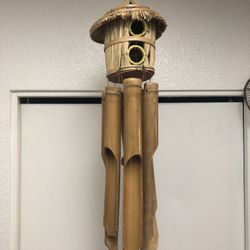 Bamboo And Wicker Bird House Wind Chime