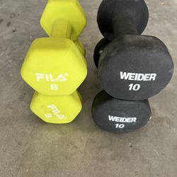 Dumbell sets 8lb 10 lb and AB Roller