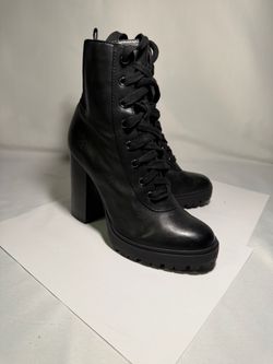 Black Heeled Lace-Up Combat Boots
