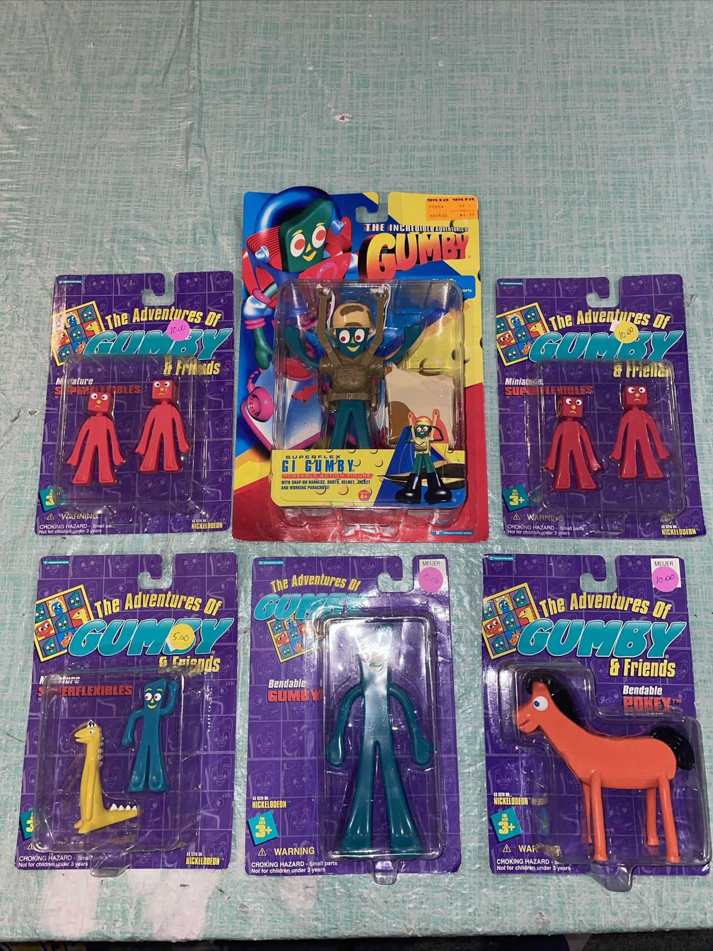 6 New 1995 Trendmasters GUMBY Pokey Blockheads Prickle Toy Figure Bendy Bendable