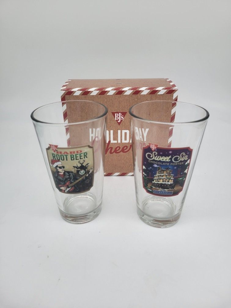 BJs Brewhouse Pint Beer Glasses Collectible NEW Gift Ready (2) IPA