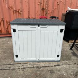 Greesum Outdoor Horizontal Resin Storage Sheds 34 Cu. Ft. Weather Resistant Resin Tool Shed, Extra Large Capacity Weather Resistant Box for Bike, Garb