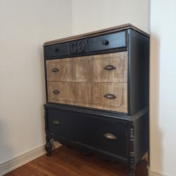 Vintage solid wood tall boy dresser