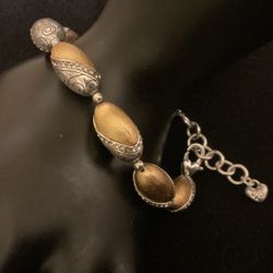 7”-8” 2 Tone Beaded Bracelet With Clear Crystals,by BRIGHTON 