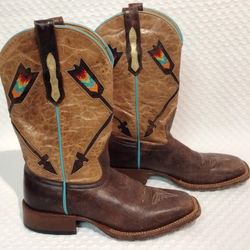 6.5 Two-Tone Brown Johnny Ringo Rainbow Arrow Cowgirl Boots Size Jr922-38C