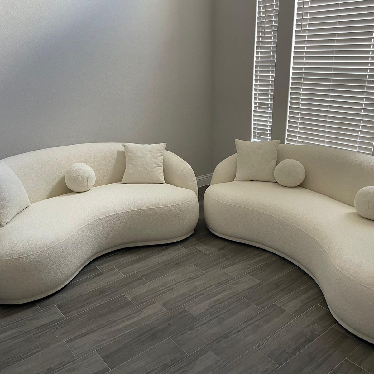 Bonita Ivory Boucle Curved Living Room Set, Modular Sofa, Loveseat, Chair Options