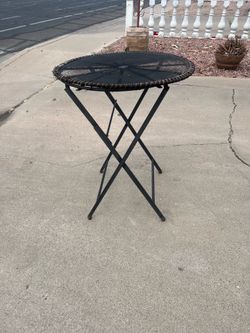 Large folding Metal Plant Stand with wooden wicker inlay