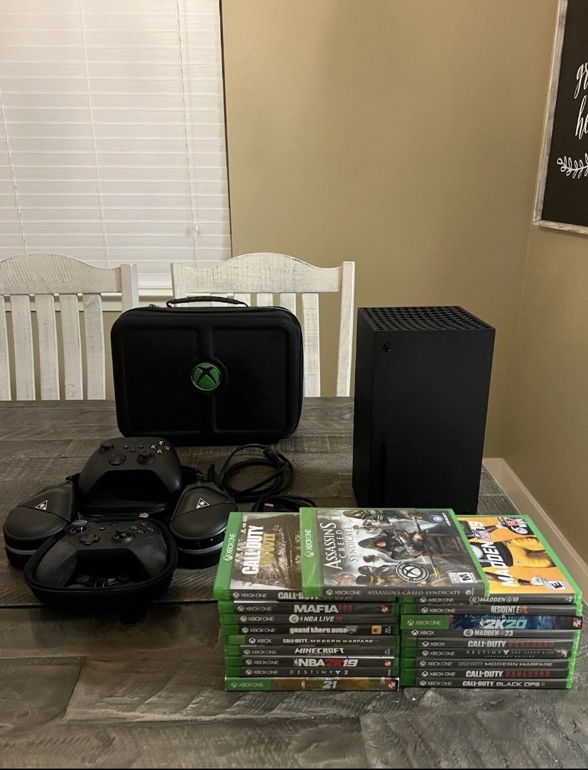 Xbox Series X Console Bundle with Games, 2 Controllers, Headset, and Travel Case