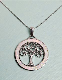 CI Sterling Silver 925 Tree Lab Opal Pendant Necklace 18"  6.5g