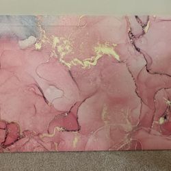 Art Print On Canvas - Pink & Gold Abstract Painting