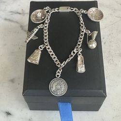 Vintage 925 Sterling Silver Charm Bracelet, For Small Wrist , 6in. , Marked 925 Mexico 🇲🇽, 7 Sterling Charms, Slide Lock Closure 