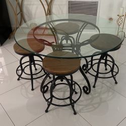 Round Glass Table With/Without Stools 