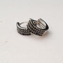 Genuine Black Spinel Huggie Earrings 