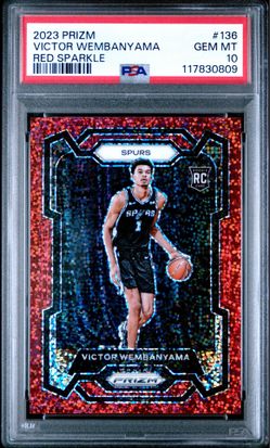 2023 PANINI PRIZM #136 VICTOR WEMBANYAMA RED SPARKLE RC SSP PSA 10